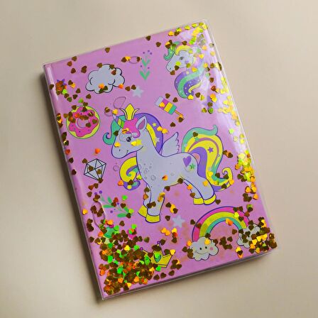 Unicorn Tasarımlı Sulu Simli Defter