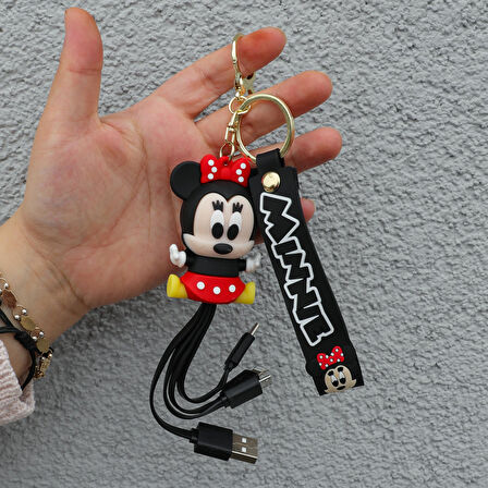 Minnie Mouse Silikon Anahtarlık Telefon Şarj Kablosu