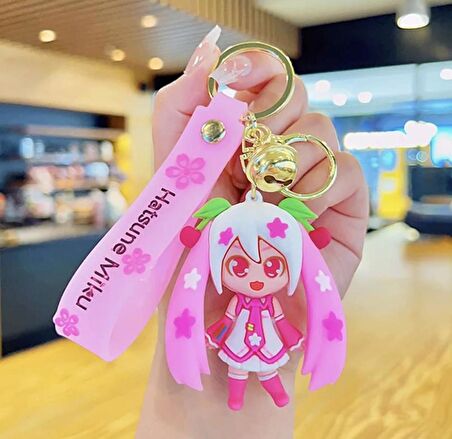 Pembe Anime Hatsune Miku Silikon Anahtarlık Model 2