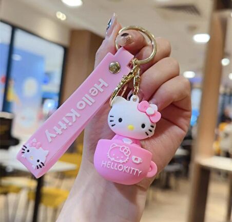 Hello Kitty Tasarımlı  Fincan Silikon Anahtarlık Çanta Süsü