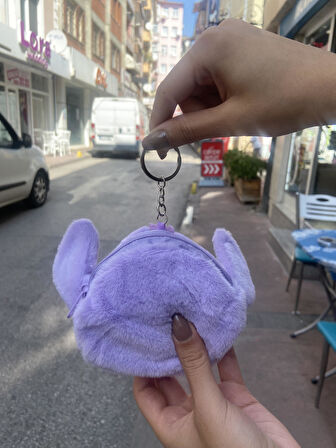 Sevimli Stitch Peluş Anahtarlık Cüzdan Mor