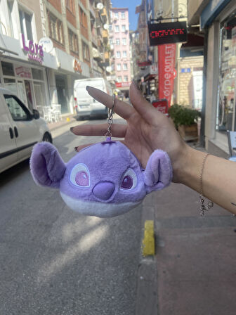 Sevimli Stitch Peluş Anahtarlık Cüzdan Mor
