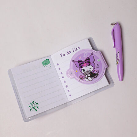 Sanrio Kuromi Sevimli Mıknatıs  Kapaklı  Mini Defter  Kalem Set