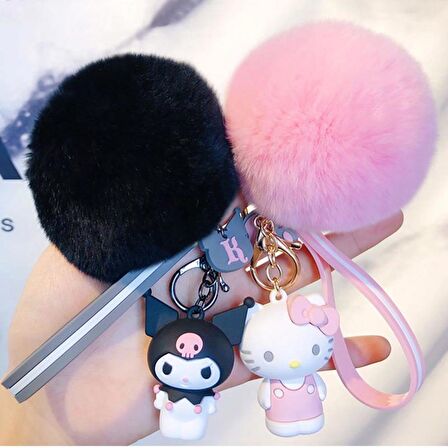 Kuromi Sanrio Silikon Anahtarlık  Pon Ponlu