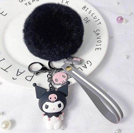 Kuromi Sanrio Silikon Anahtarlık  Pon Ponlu