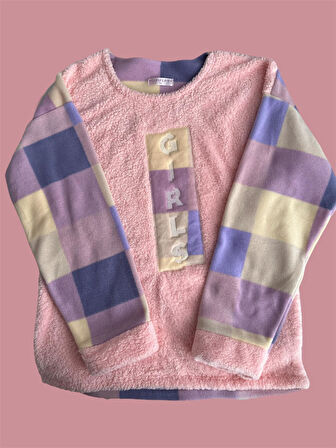 Kadın Polar Peluş Pijama Takımı Sweat-Eşofmanalt Girls Büyük Beden