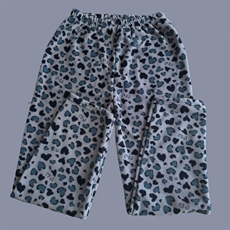 Kadın  Polar Peluş Pijama Takımı Sweat-Eşofmanalt Kalp Love Büyük Beden