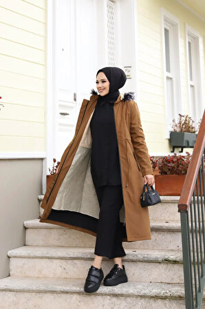 Gizli Patlı Tesettür Camel Mont