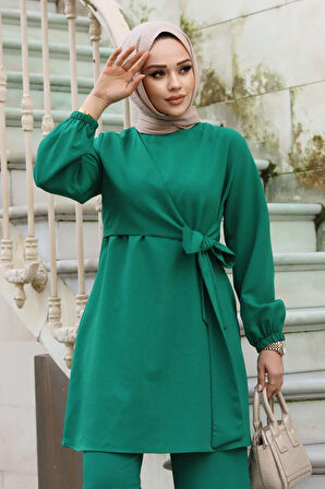 Yandan Bağlamalı Tesettür Yeşil Takım 