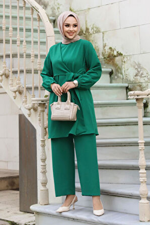 Yandan Bağlamalı Tesettür Yeşil Takım 