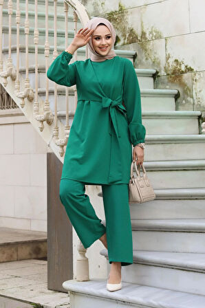 Yandan Bağlamalı Tesettür Yeşil Takım 