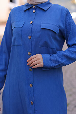 Cep Detaylı Tesettür İndigo Takım 