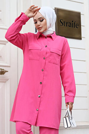 Cep Detaylı Tesettür Fuşya Takım 