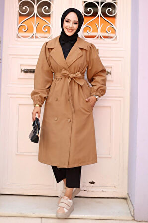 Omzu pileli Detaylı Trençkot  Camel 4429