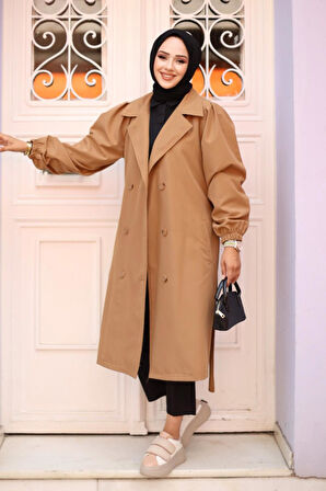 Omzu pileli Detaylı Trençkot  Camel 4429