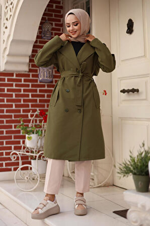 Omuzu Apolet Detaylı Trençkot  Haki 4428