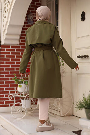 Omuzu Apolet Detaylı Trençkot  Haki 4428