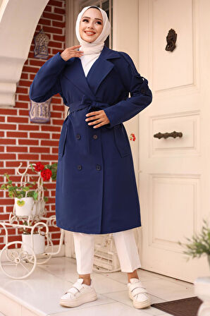 Omuzu Apolet Detaylı Trençkot  İndigo 4428