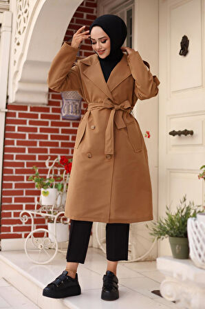 Omuzu Apolet Detaylı Trençkot  Camel 4428