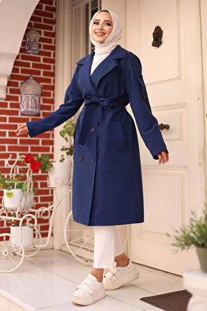 Apolet Detaylı Trençkot  İndigo 4432