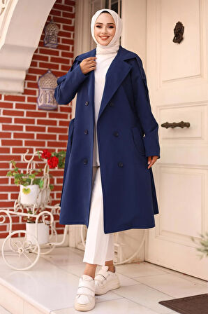 Apolet Detaylı Trençkot  İndigo 4432