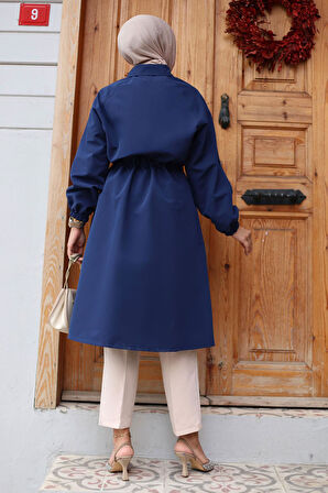 Gizli Patlı Trençkot  İndigo 4430