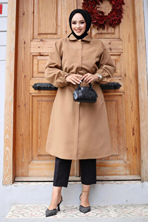 Gizli Patlı Trençkot  Camel 4430