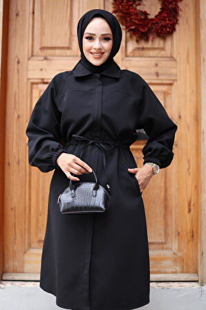 Gizli Patlı Trençkot  Siyah 4430