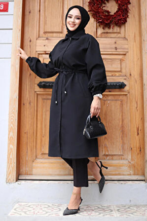 Gizli Patlı Trençkot  Siyah 4430