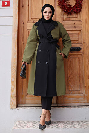 Önü Garnili  Trençkot  Haki 4434