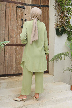 Büzgü Detaylı Tesettür Mint Takım