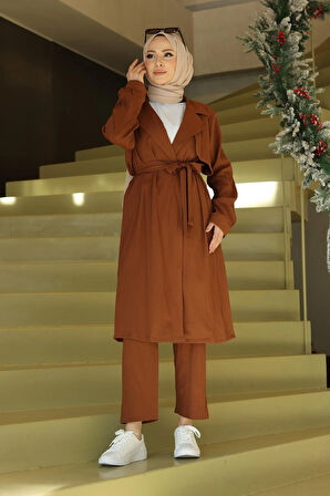 Ay Parça Detaylı Takım Kahverengi