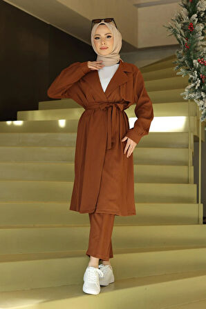 Ay Parça Detaylı Takım Kahverengi