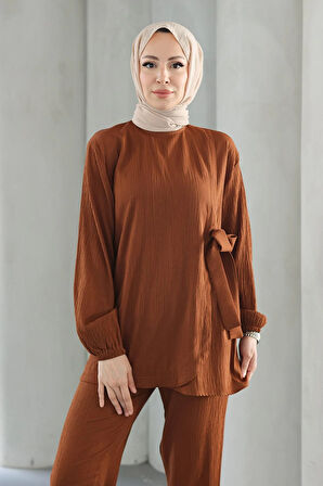Bağlama Detaylı Takım Kahverengi
