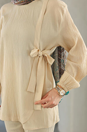 Bağlama Detaylı Takım Bej