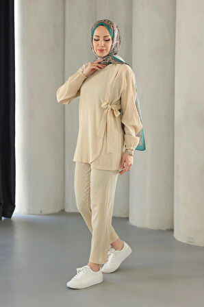 Bağlama Detaylı Takım Bej