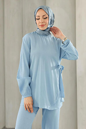 Bağlama Detaylı Takım Bebe Mavisi