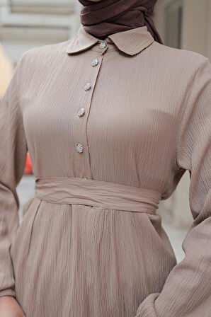 Taş Düğme Detaylı Takım Vizon