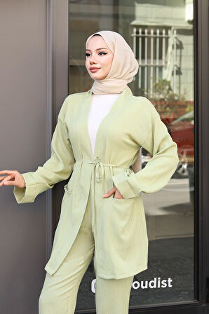 Cep Detaylı Kimono Takım Mint Yeşili