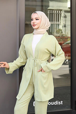Cep Detaylı Kimono Takım Mint Yeşili
