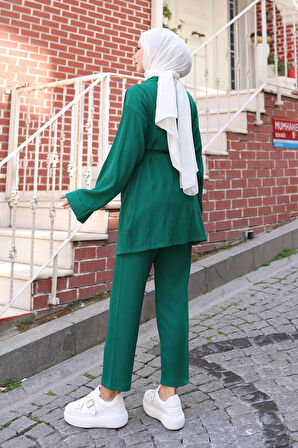 Cep Detaylı Kimono Takım Yeşil