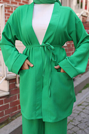 Cep Detaylı Kimono Takım Zümrüt