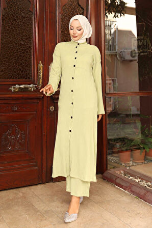 Yaka Detaylı Uzun Takım Mint Yeşili