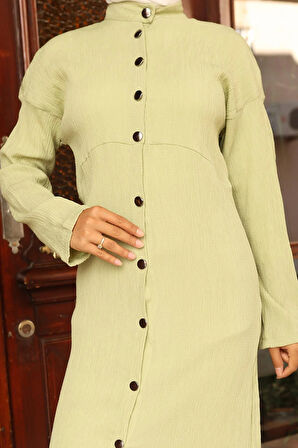 Yaka Detaylı Uzun Takım Mint Yeşili