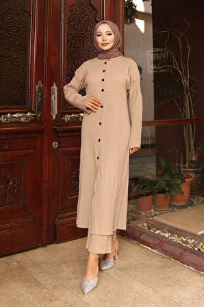 Yaka Detaylı Uzun Takım Vizon