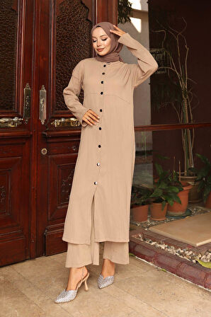 Yaka Detaylı Uzun Takım Vizon