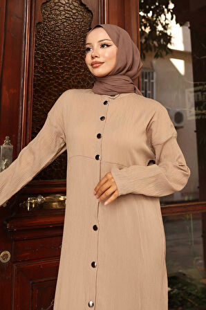 Yaka Detaylı Uzun Takım Vizon