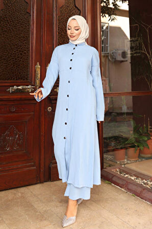 Yaka Detaylı Uzun Takım Bebe Mavisi