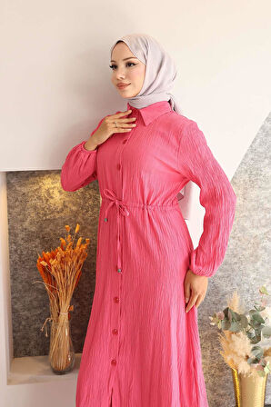 Yırtmaç Detaylı Uzun Takım Fuşya