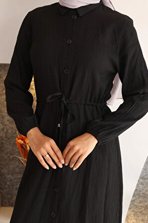 Yırtmaç Detaylı Uzun Takım Siyah